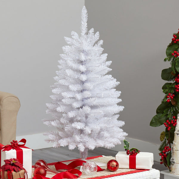 3’ Slim White Artificial Christmas Tree with 50 Warm White LED Lights and 161 Bendable Branches