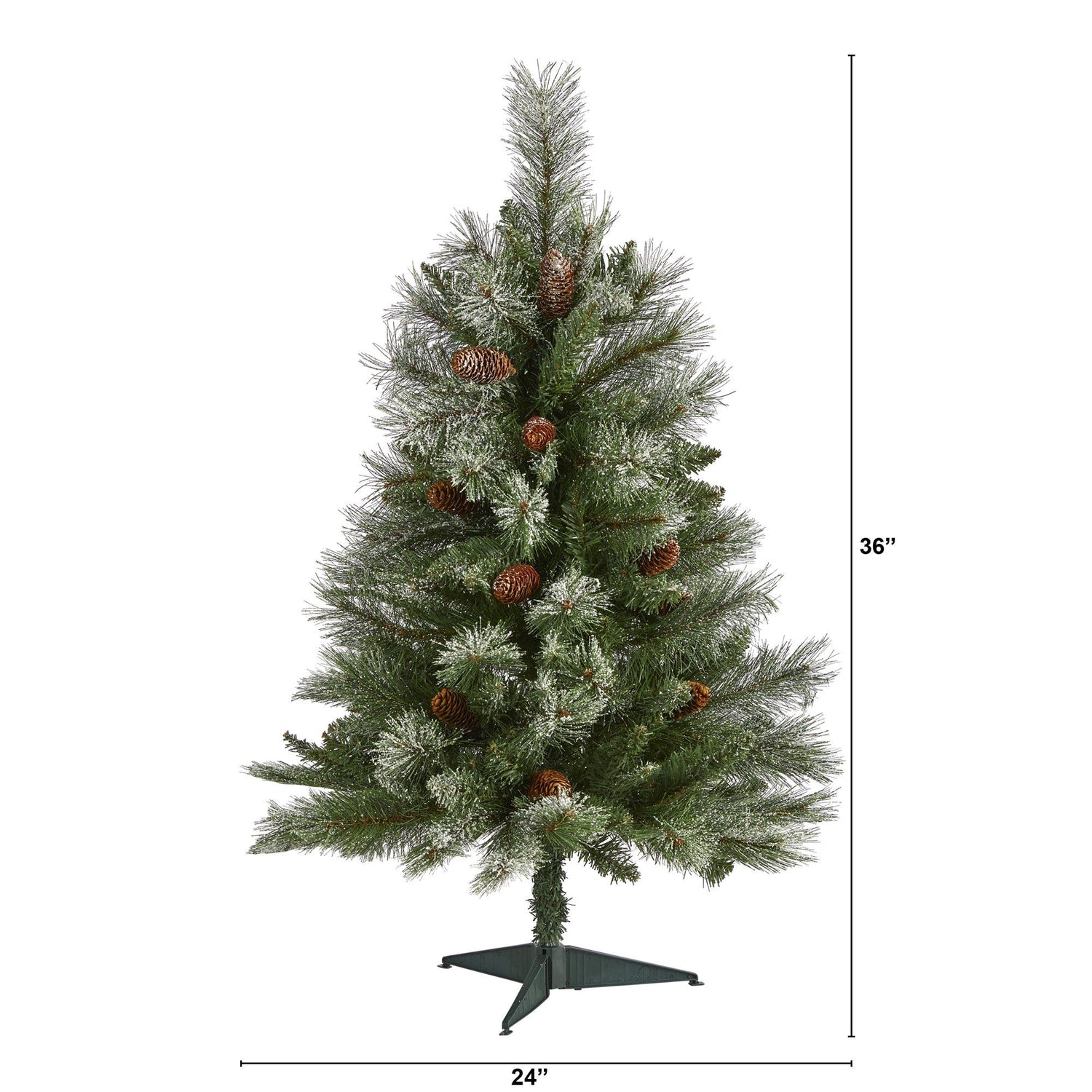 3’ Snowed French Alps Mountain Pine Artificial Christmas Tree with 135 Bendable Branches and Pine Cones