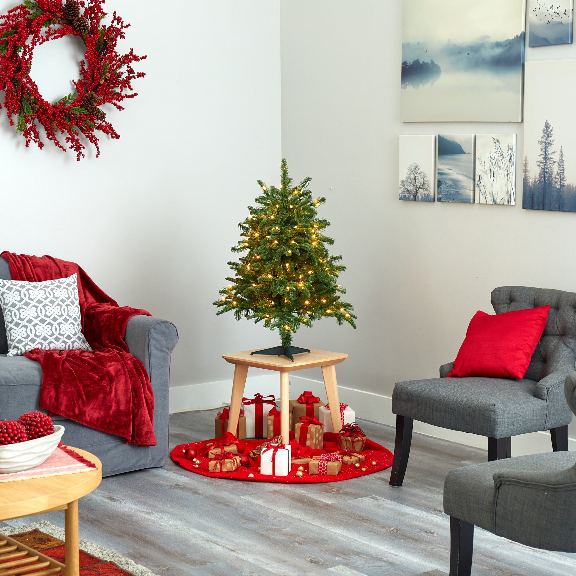 3' South Carolina Spruce Artificial Christmas Tree with 100 White