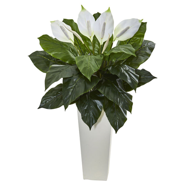 3’ Spathiphyllum Artificial Plant in White Tower Planter