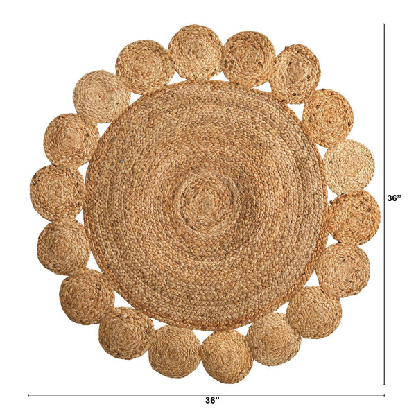 3’ x 3’ Hand Braided Mandala Jute Round Rug