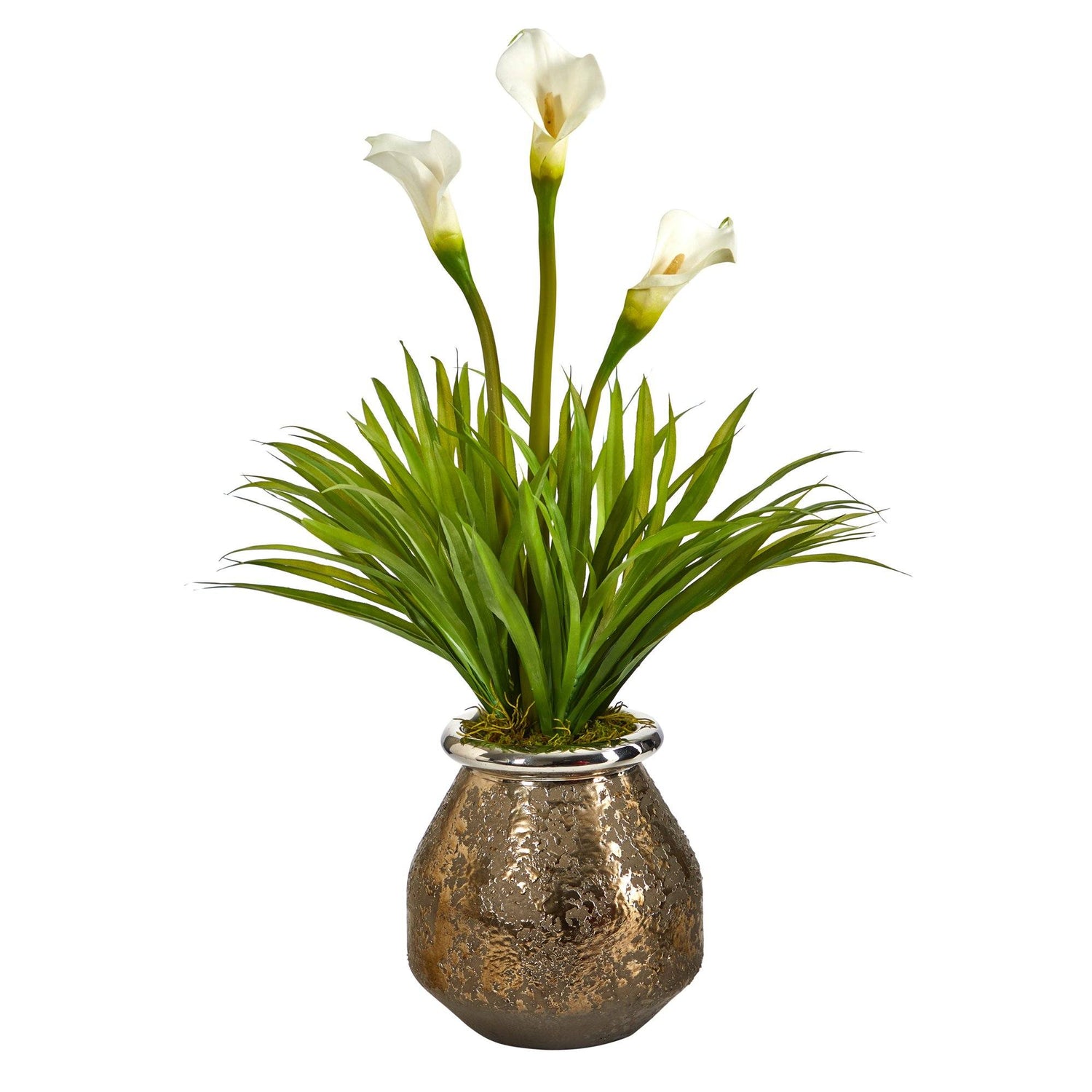 30” Calla Lily and Grass Artificial Arrangement in Designer Vase