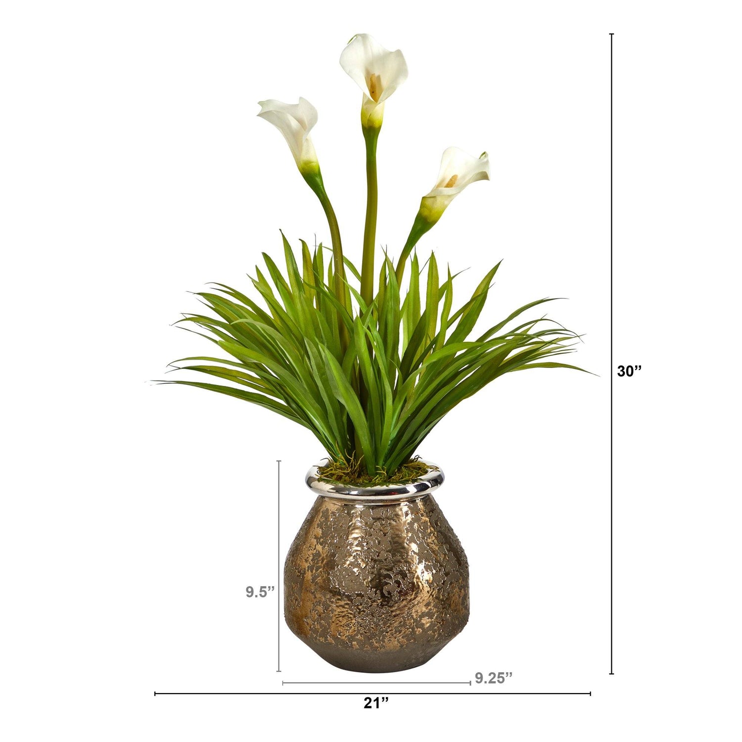 30” Calla Lily and Grass Artificial Arrangement in Designer Vase