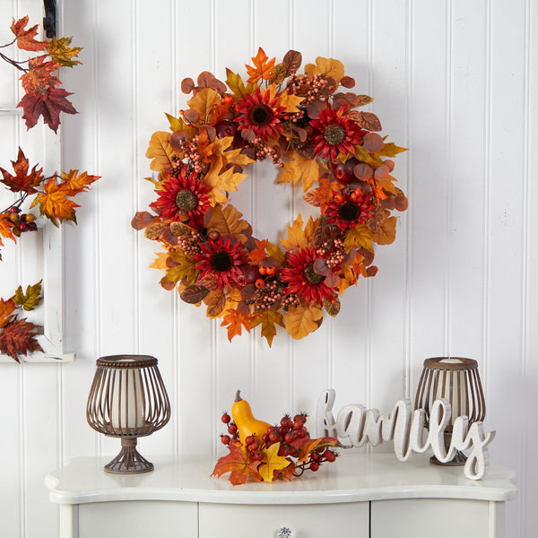 30” Fall Acorn, Sunflower, Berries and Autumn Foliage Artificial Wreath