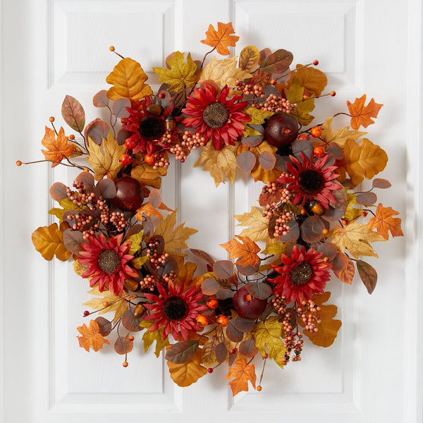 30” Fall Acorn, Sunflower, Berries and Autumn Foliage Artificial Wreath