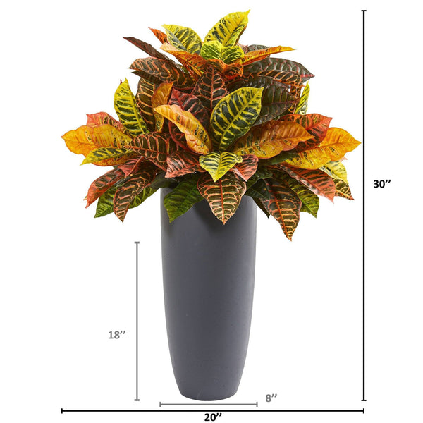 30” Garden Croton Artificial Plant in Gray Planter (Real Touch)