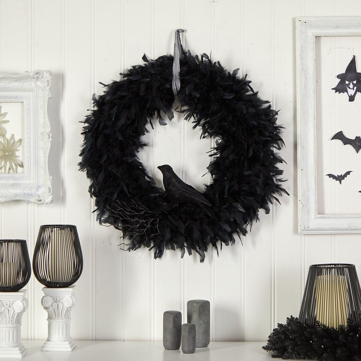 30" Halloween Raven Feather Wreath"