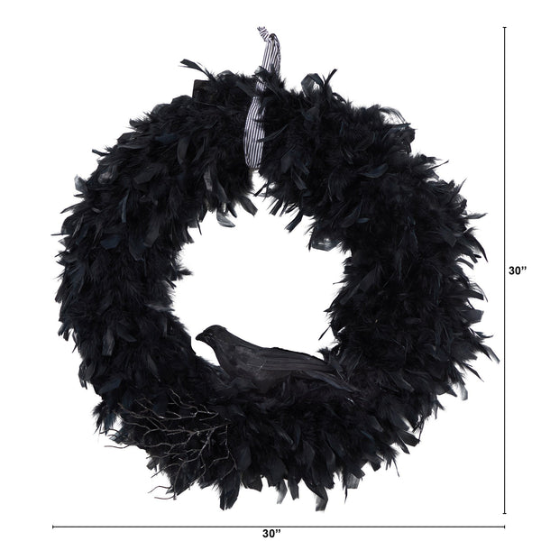 30" Halloween Raven Feather Wreath"