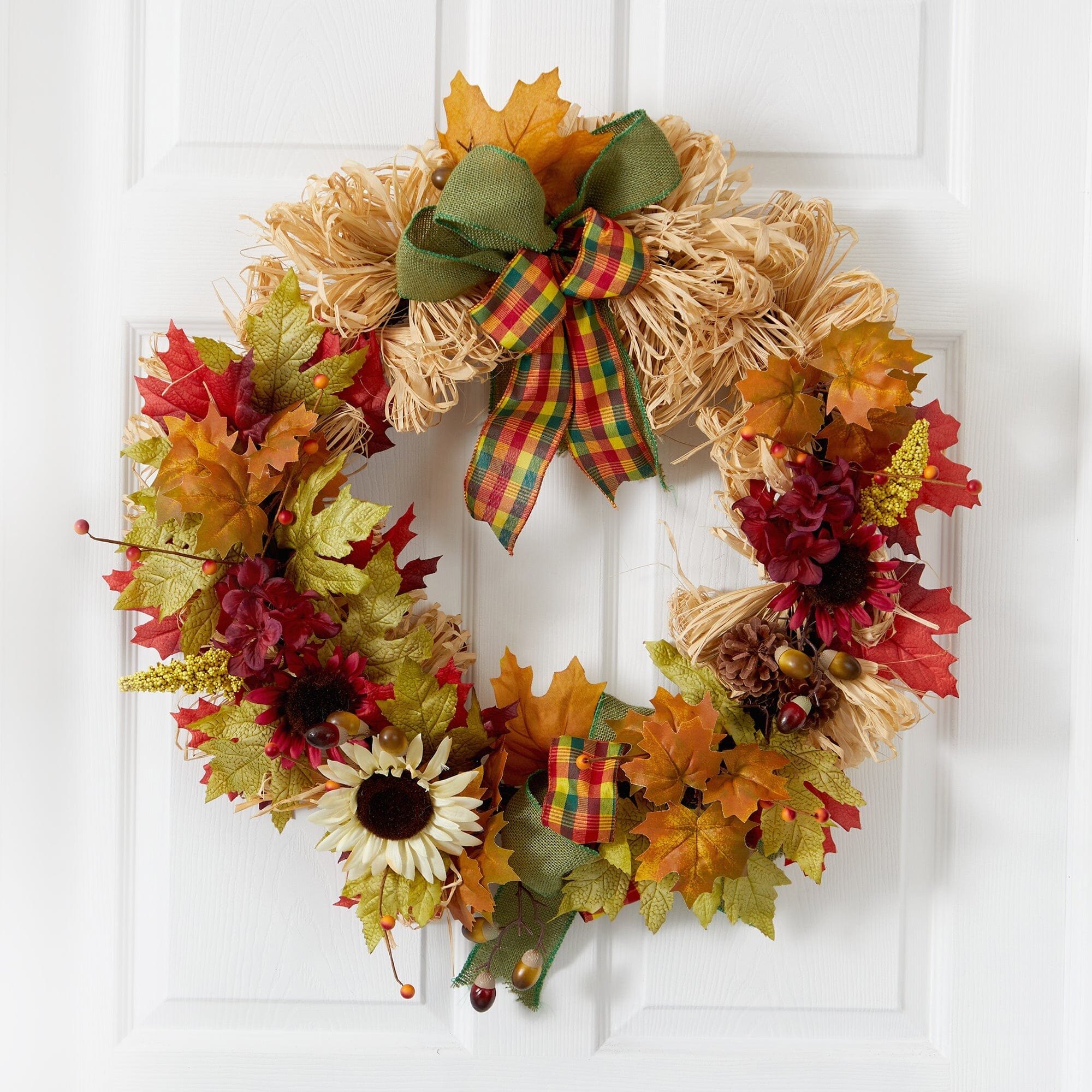 30” Harvest Autumn Sunflower, Maple Leaves and Berries Artificial Fall ...