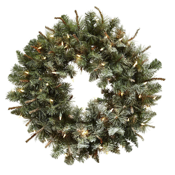 30” Lighted Frosted Pine Wreath