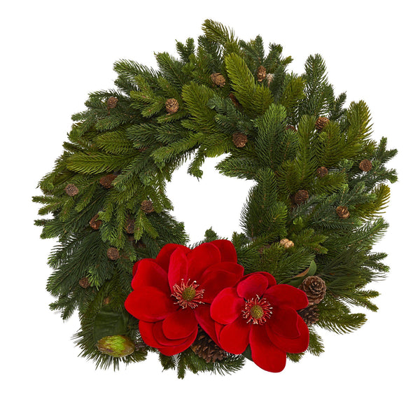 30” Magnolia, Pine and Pinecone Artificial Wreath