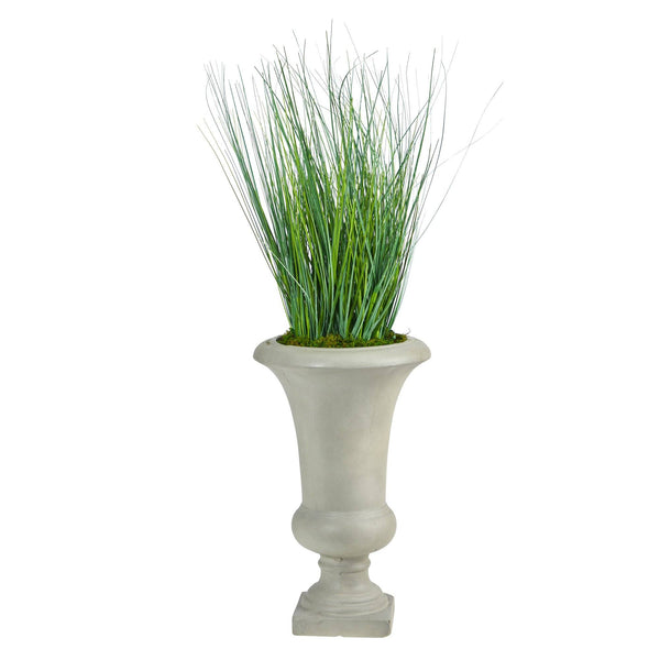 30” Onion Grass Artificial Plant in Sand Colored Urn