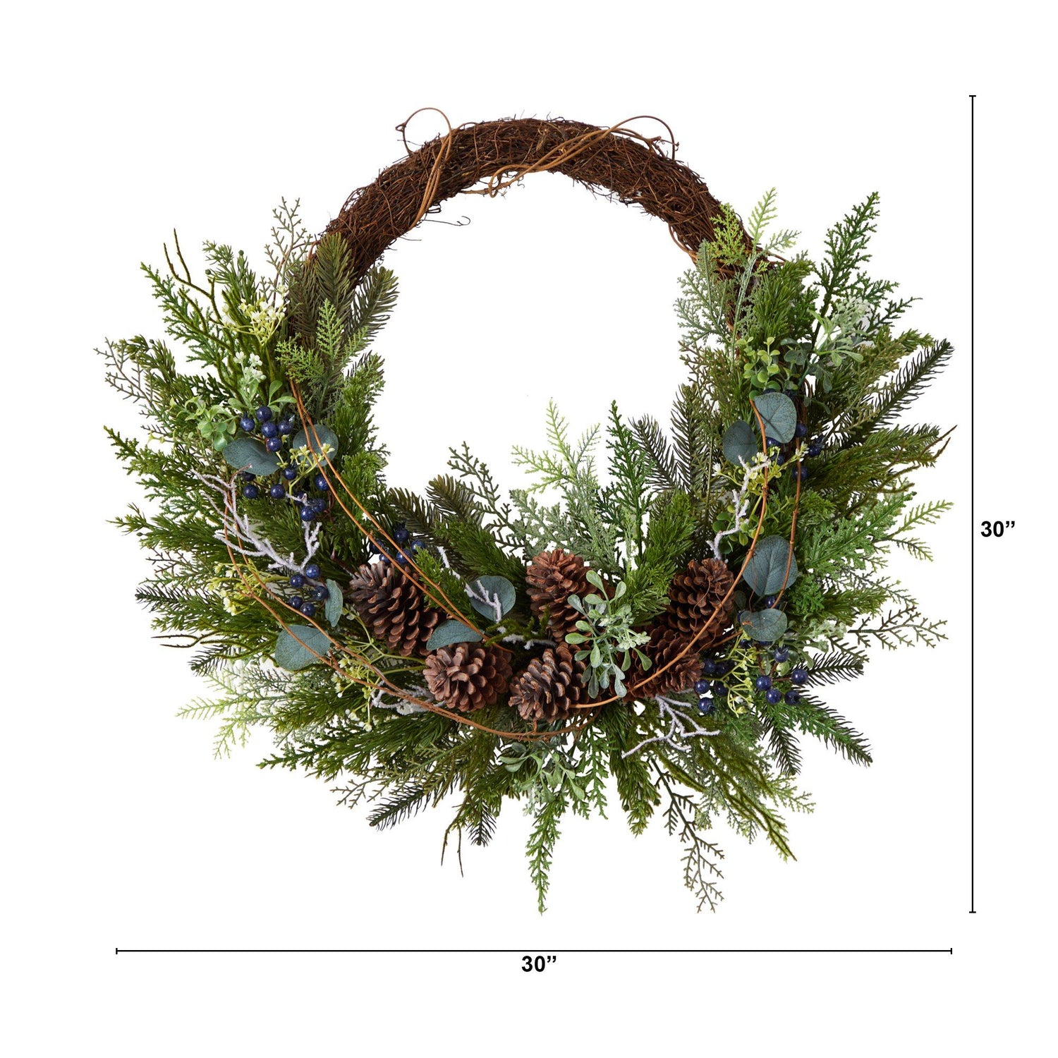 30” Pine and Pinecone Artificial Christmas Wreath on Twig Ring