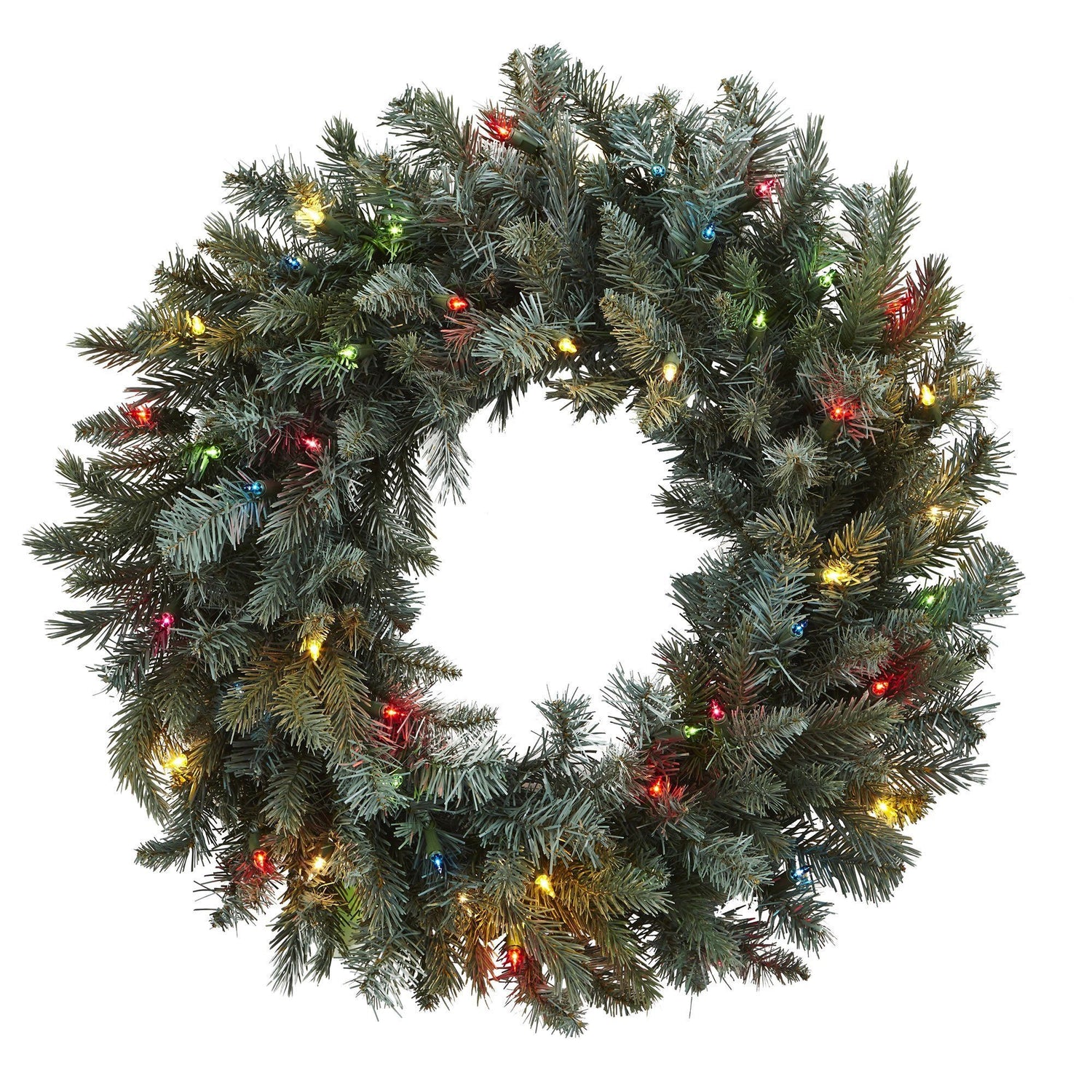 30” Pine Wreath w/Colored Lights