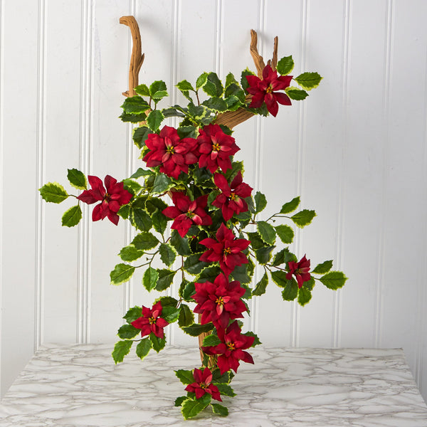 30” Poinsettia and Variegated Holly Artificial Plant (Set of 2) (Real Touch)