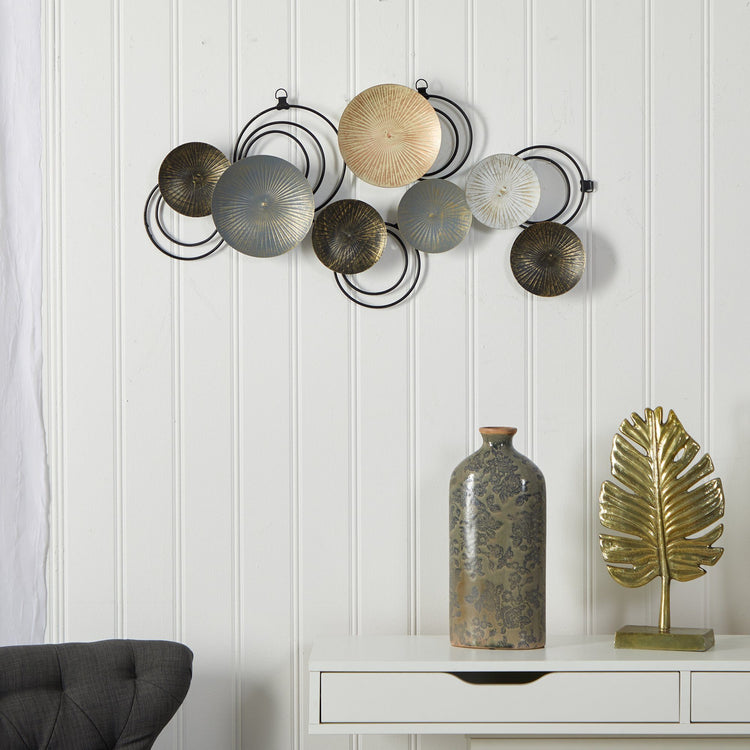 30” x 14” Rays Metal Plates Wall Art Decor Nearly Natural