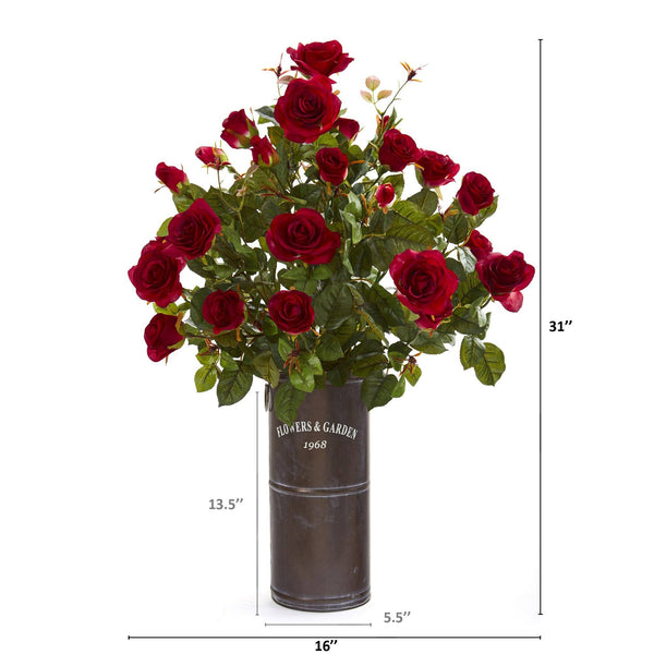 31” Garden Rose Artificial Plant in Decorative Planter