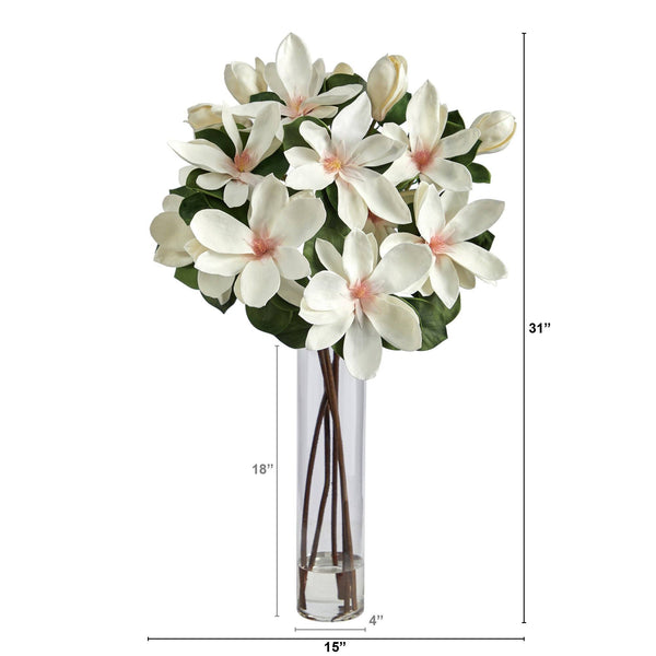 31” Japanese Magnolia Artificial Arrangement in Cylinder Vase