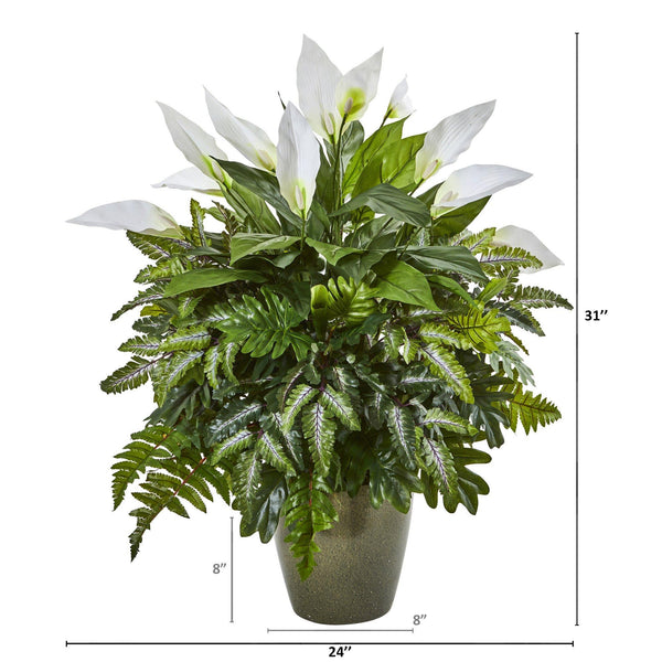 31” Mixed Spathiphyllum Artificial Plant in Green Planter