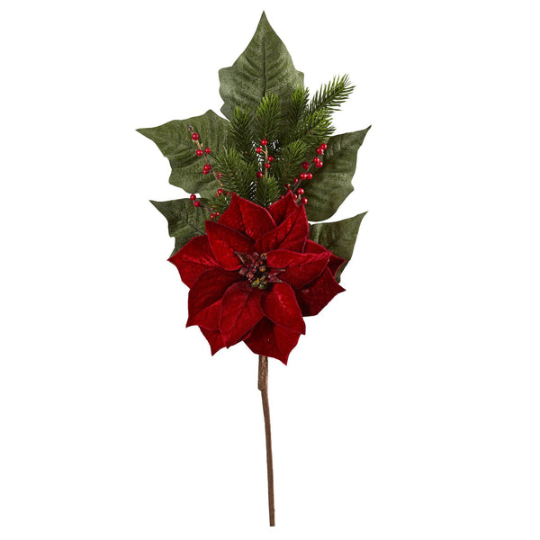 31” Poinsettia, Berries and Pine Artificial Flower Bundle (Set of 3)