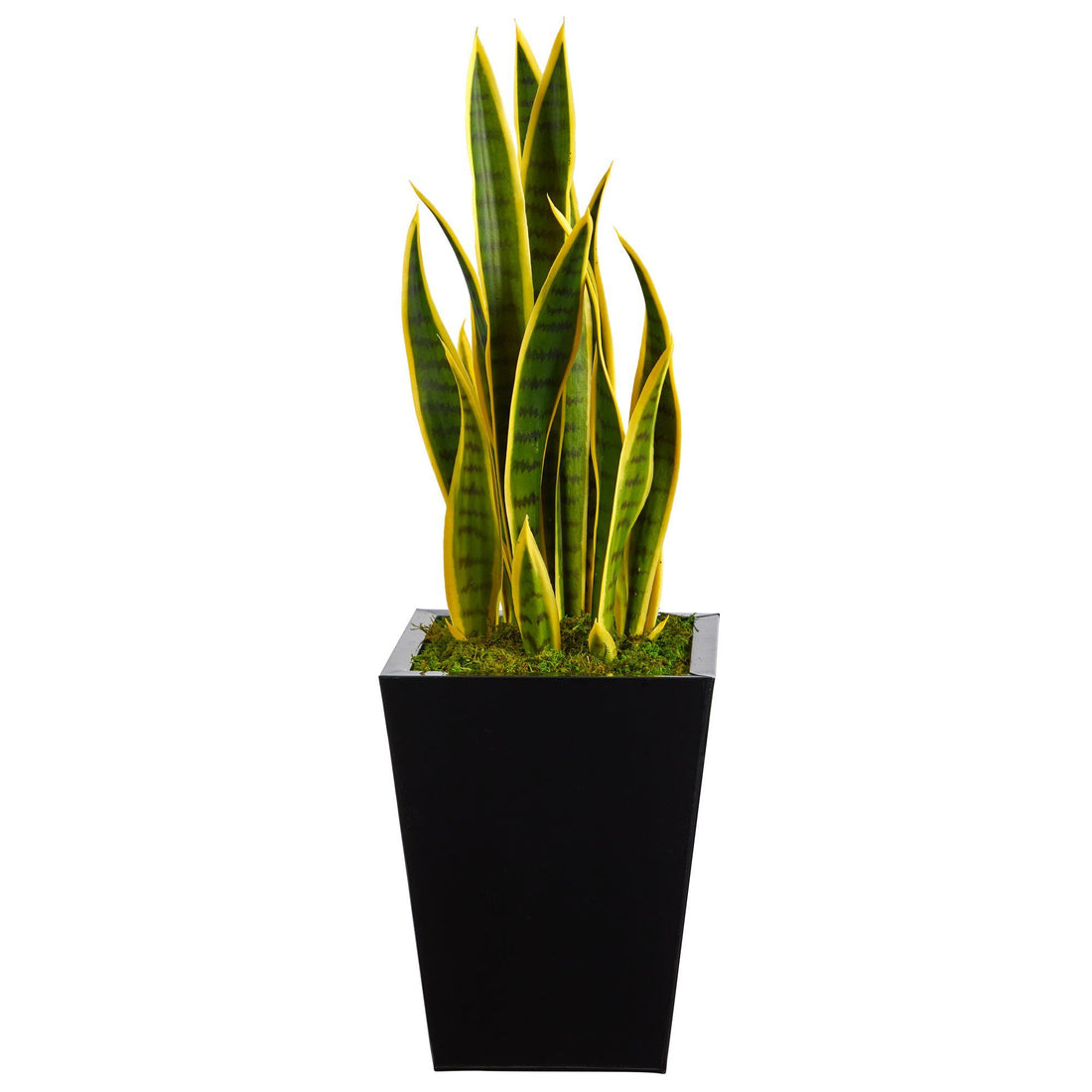 faux snake plant in planter 31” Sansevieria Artificial Plant in Black Metal Planter