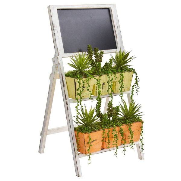 31” Succulent Garden Artificial Plant in Farmhouse Stand with Chalkboard