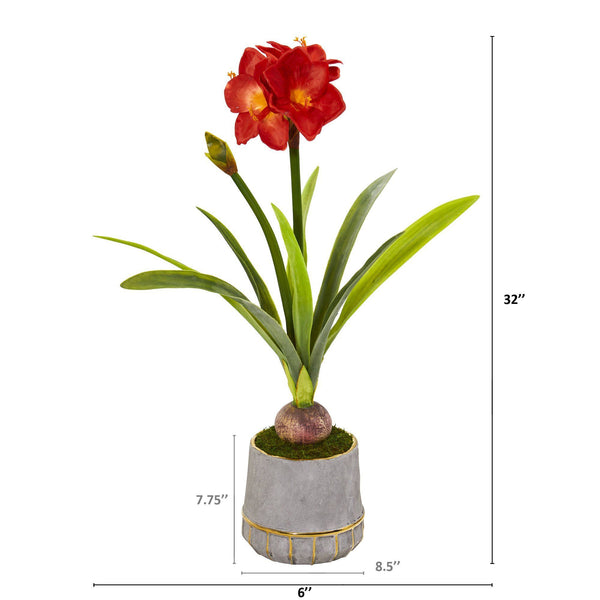 32” Amaryllis Artificial Plant in Planter with Gold Trimming