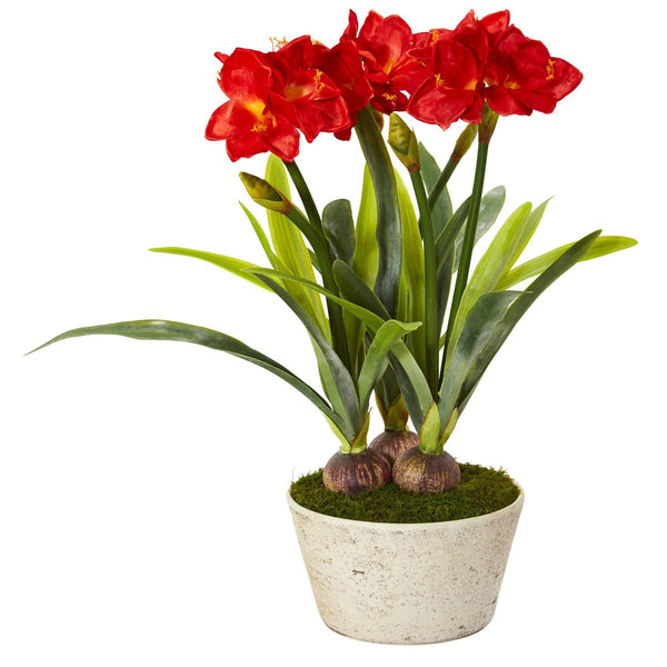 32” Amaryllis Artificial Plant in White Planter