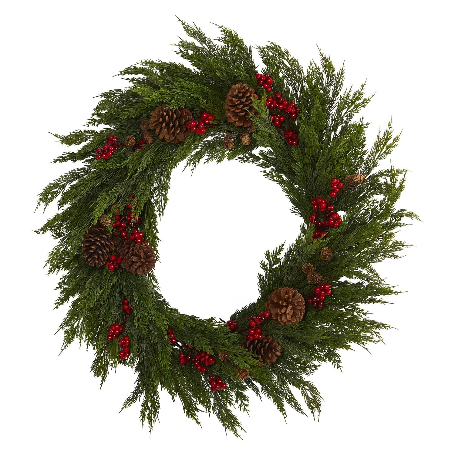 32'' Cypress with Berries and Pine Cones Artificial Wreath