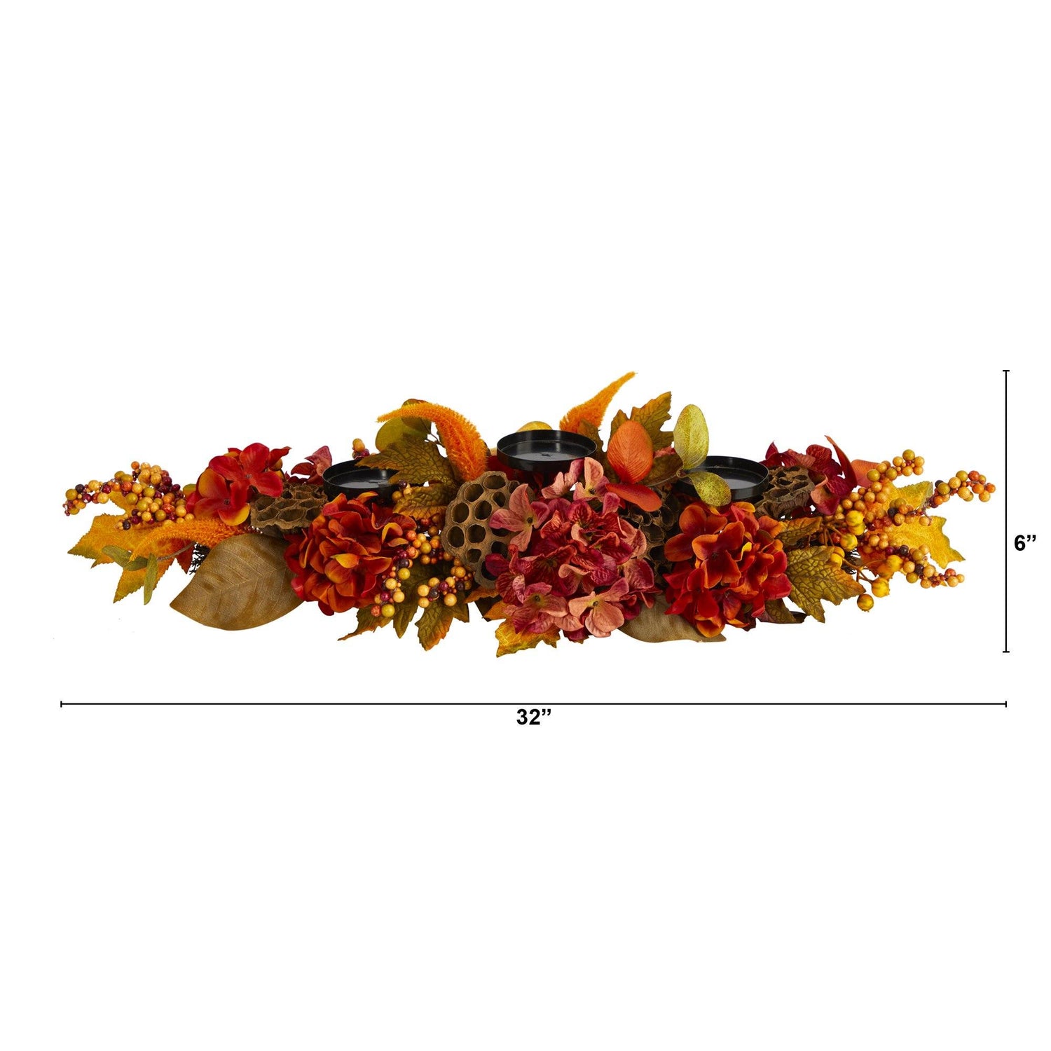 32” Fall Hydrangea, Lotus Seed and Berries Artificial Candelabrum Arrangement