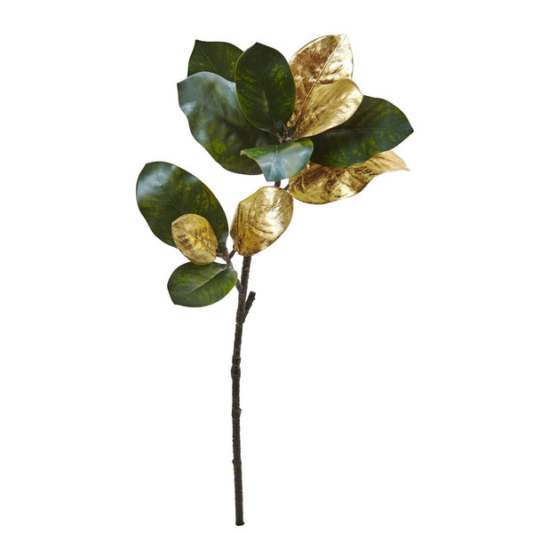 32” Golden Magnolia Leaf Artificial Stem (Set of 3)