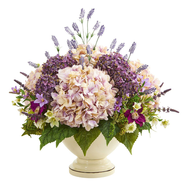 32” Hydrangea, Lavender and Mixed Flower Artificial Arrangement