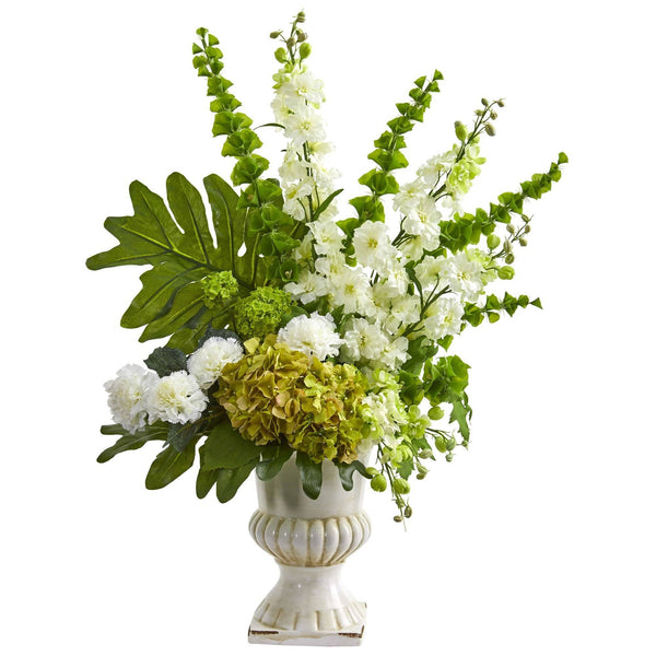 32” Mixed Artificial Flower Arrangement in White Urn