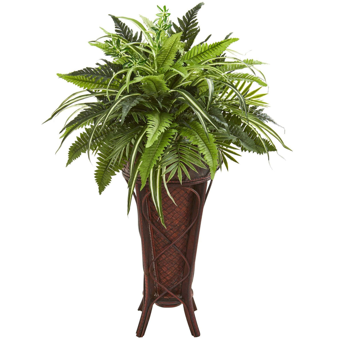 Nearly Natural 32in. Mixed Greens and Fern Artificial Plant in Decorative Stand