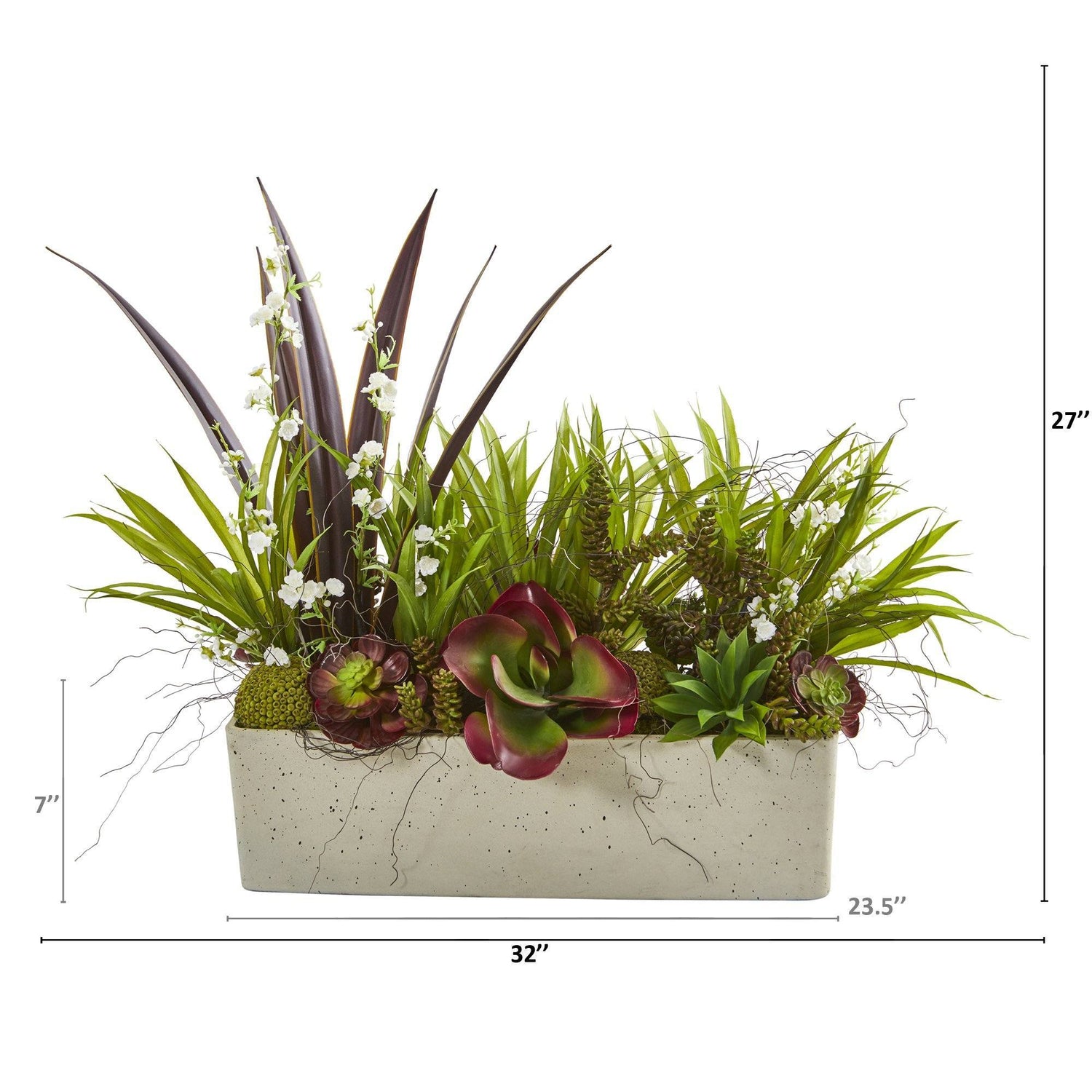 32” Mixed Succulent and Grass Garden Artificial Plant in White Planter