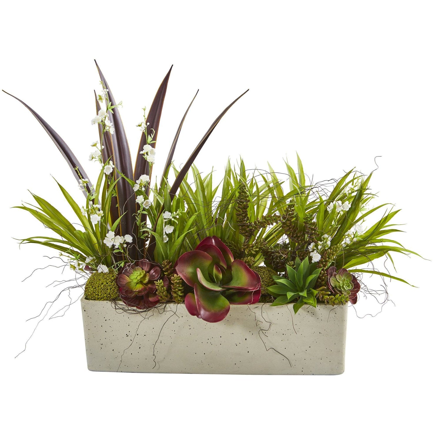 32” Mixed Succulent and Grass Garden Artificial Plant in White Planter
