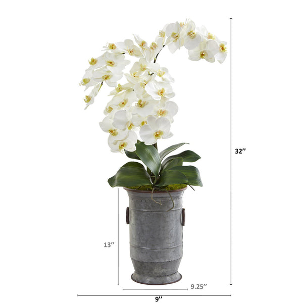 32” Phalaenopsis Orchid Artificial Arrangement in Vintage Metal Planter