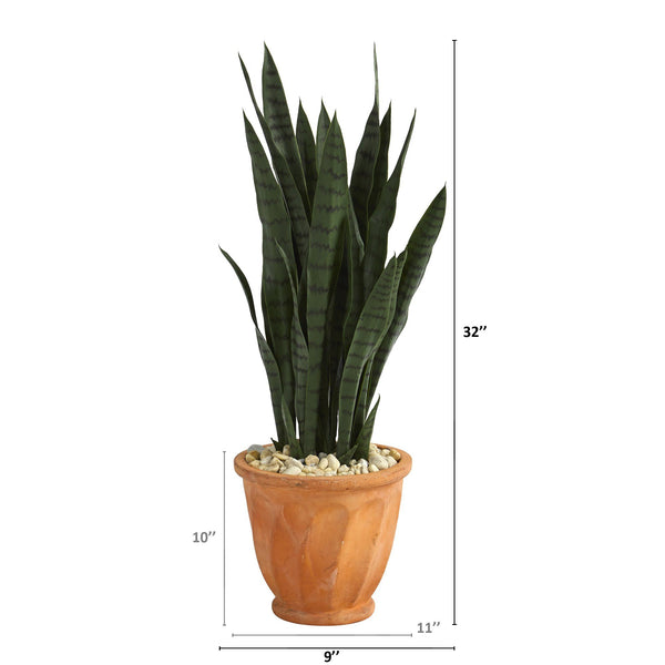 32” Sansevieria Artificial Plant in Terra-Cotta Planter