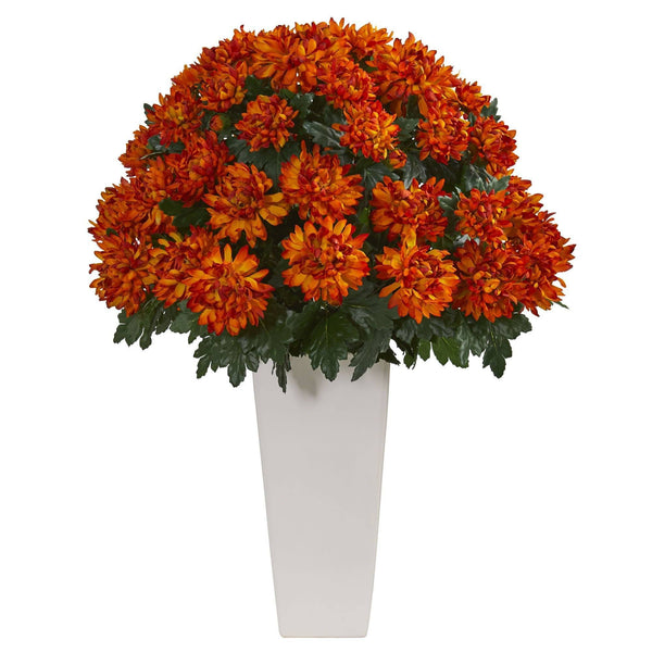 32” Spider Mum Artificial Plant in White Planter