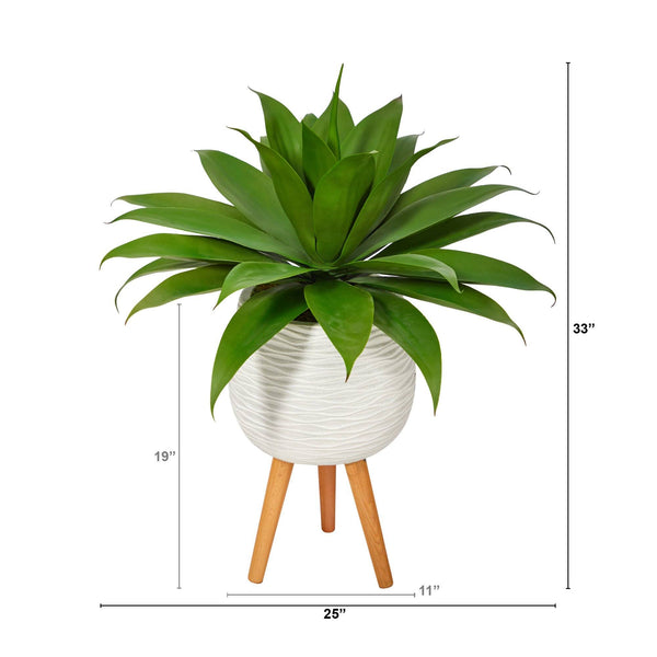 33” Agave Succulent Artificial Plant in White Planter with Stand
