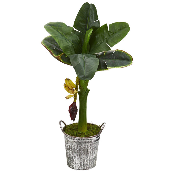 33” Banana Artificial Tree in Vintage Metal Pail