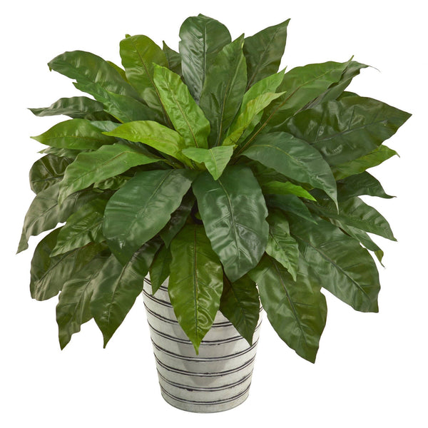 33” Bird’s Nest Fern Artificial Plant in Tin Bucket