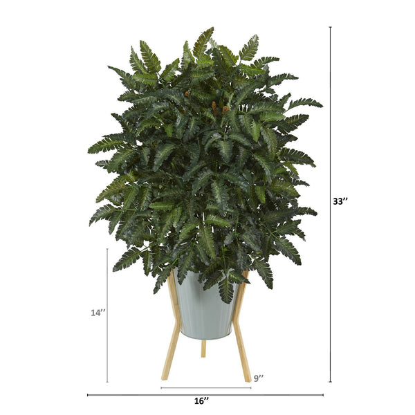 33” Bracken Fern Artificial Plant in Green Planter with Stand