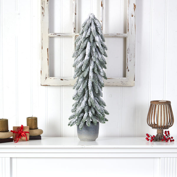 33” Flocked Artificial Christmas Tree in Decorative Planter