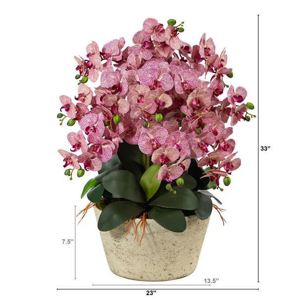 33” Phalaenopsis Orchid Artificial Arrangement in White Vase