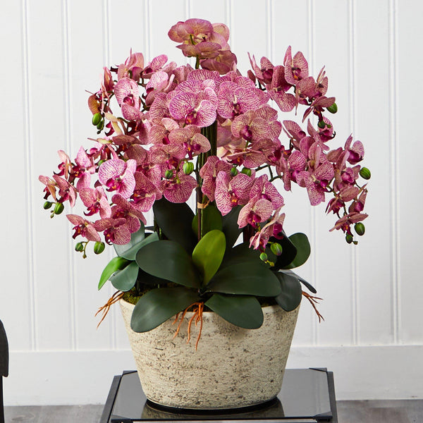33” Phalaenopsis Orchid Artificial Arrangement in White Vase
