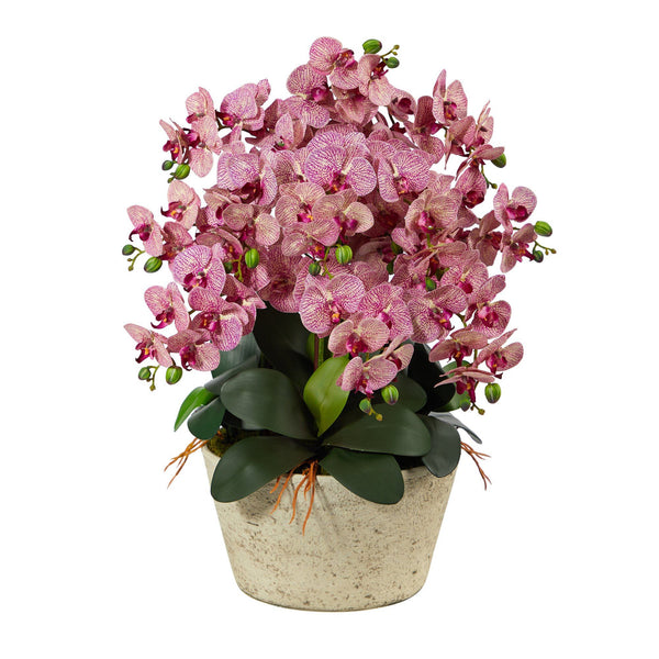 33” Phalaenopsis Orchid Artificial Arrangement in White Vase