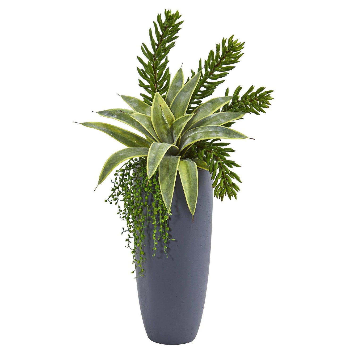 33” Sansevieria and Succulent Artificial Plant in Gray Planter