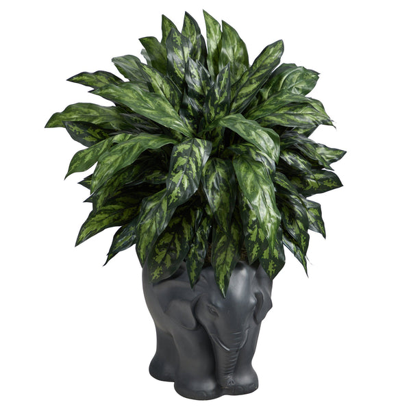 33” Silver King Artificial Plant in Black Elephant Shaped Planter