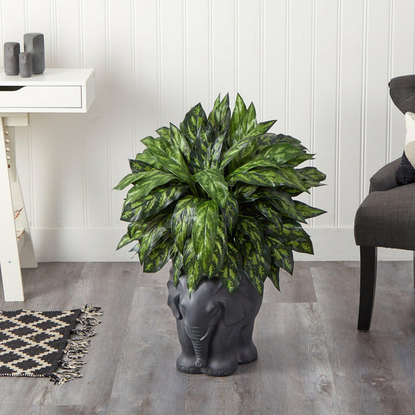 33” Silver King Artificial Plant in Black Elephant Shaped Planter